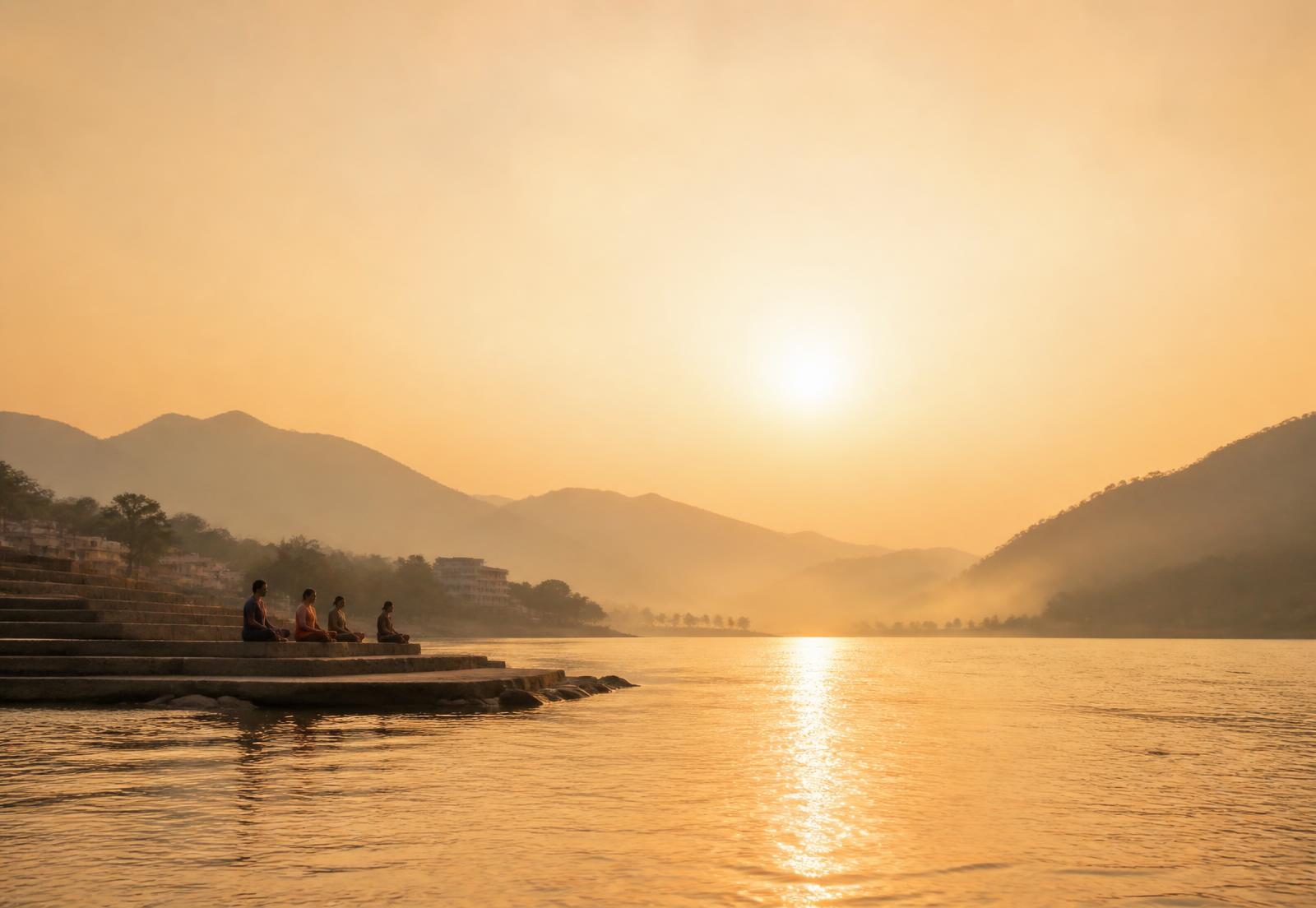 Sunrise over the Ganges river in Rishikesh